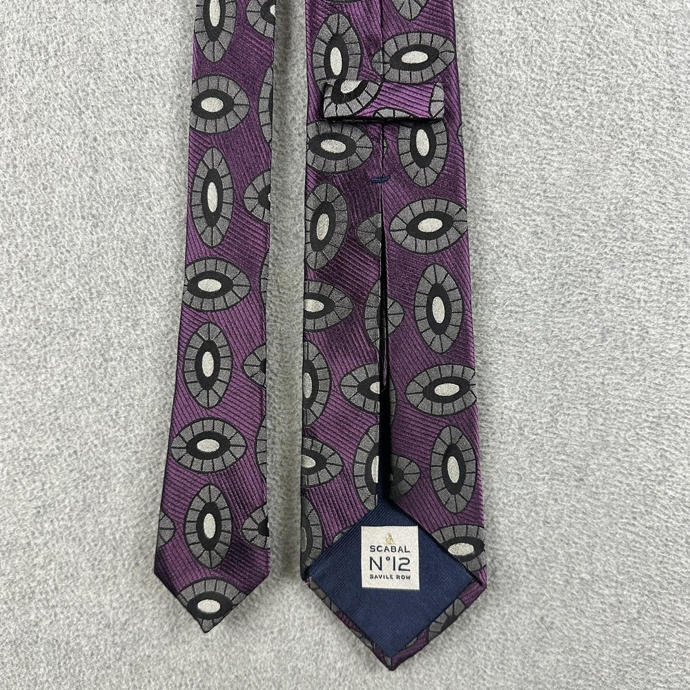Scabal No 12 Savile Row Tie Mens One Size Purple Geometric 100% Silk Italy